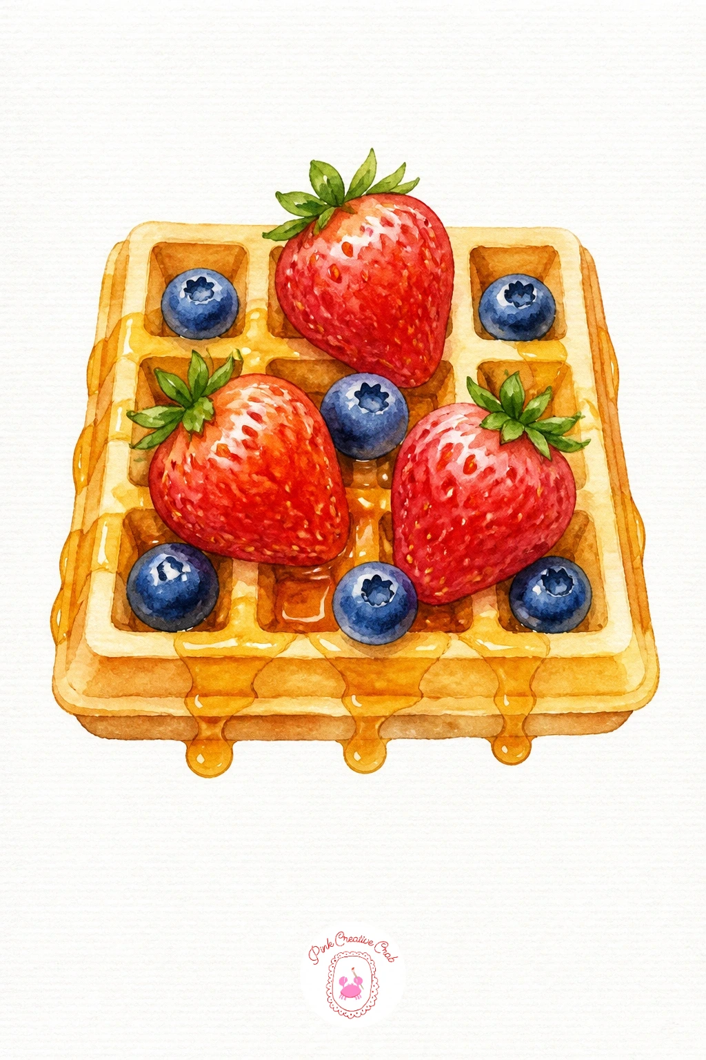 Waffle with Berries — Wash the whole waffle in Yellow Ochre first, then once dry paint only the recessed grid lines in a deeper Burnt Sienna using a fine brush