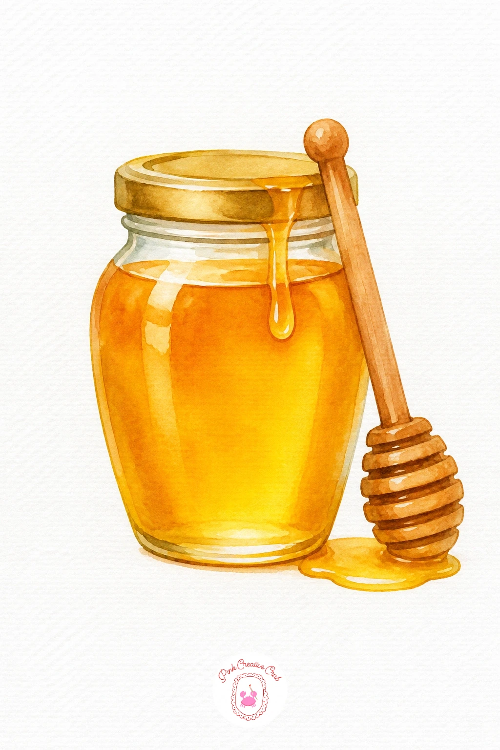 Jar of Honey — Leave the jar's glass mostly as bare white paper with just a thin Payne's Grey outline along the curved edges to suggest glass. Food watercolor