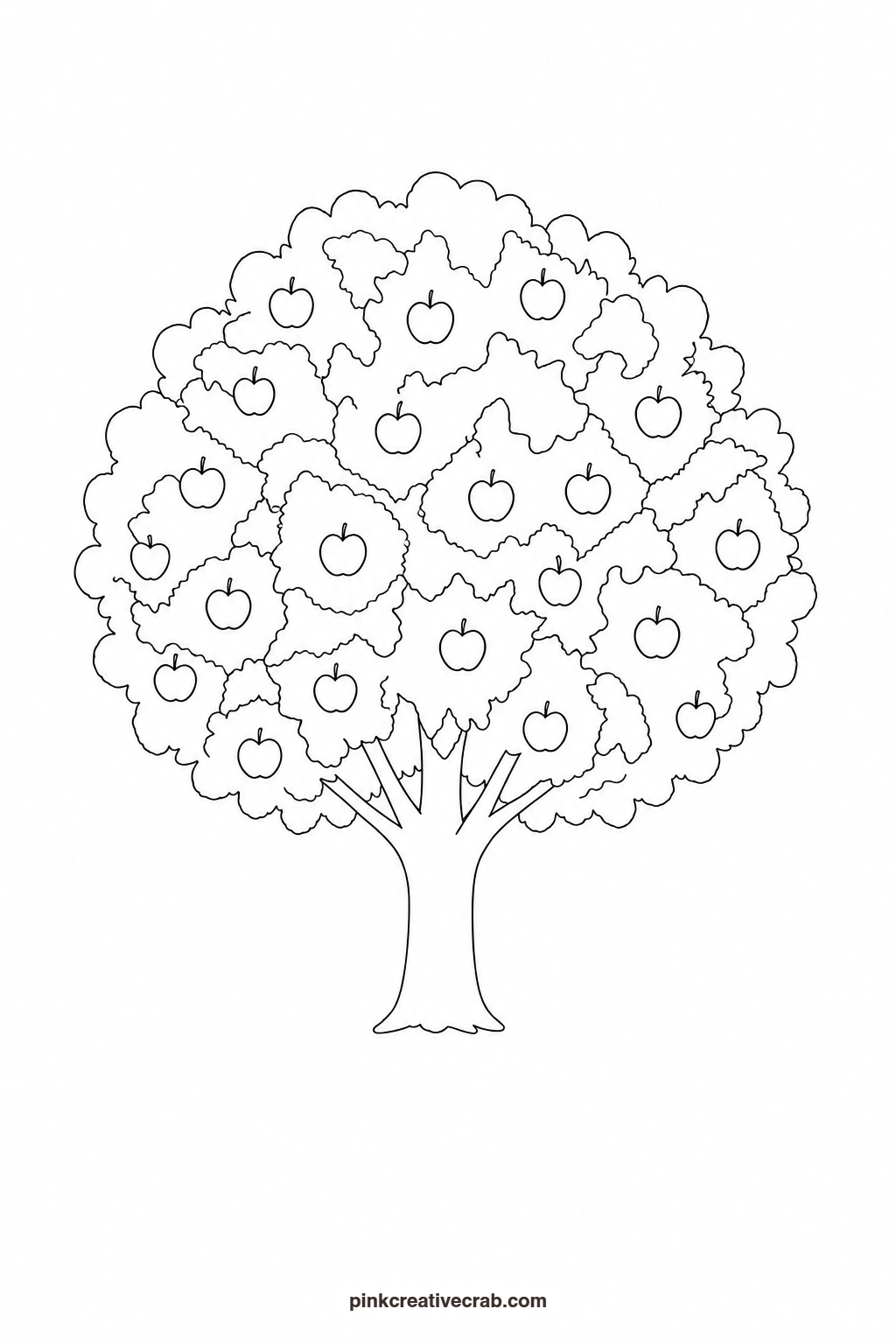 Apple Tree With Fruit Outline printable page. Watercolor trees