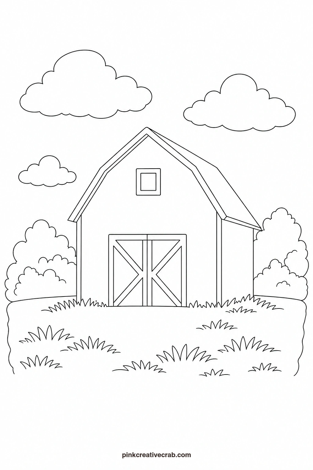 Red Barn in a Field Outline printable page. Watercolor landscape paintings