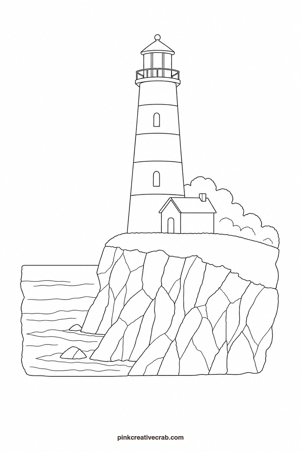 Lighthouse on a Cliff Outline printable page. Watercolor landscape paintings