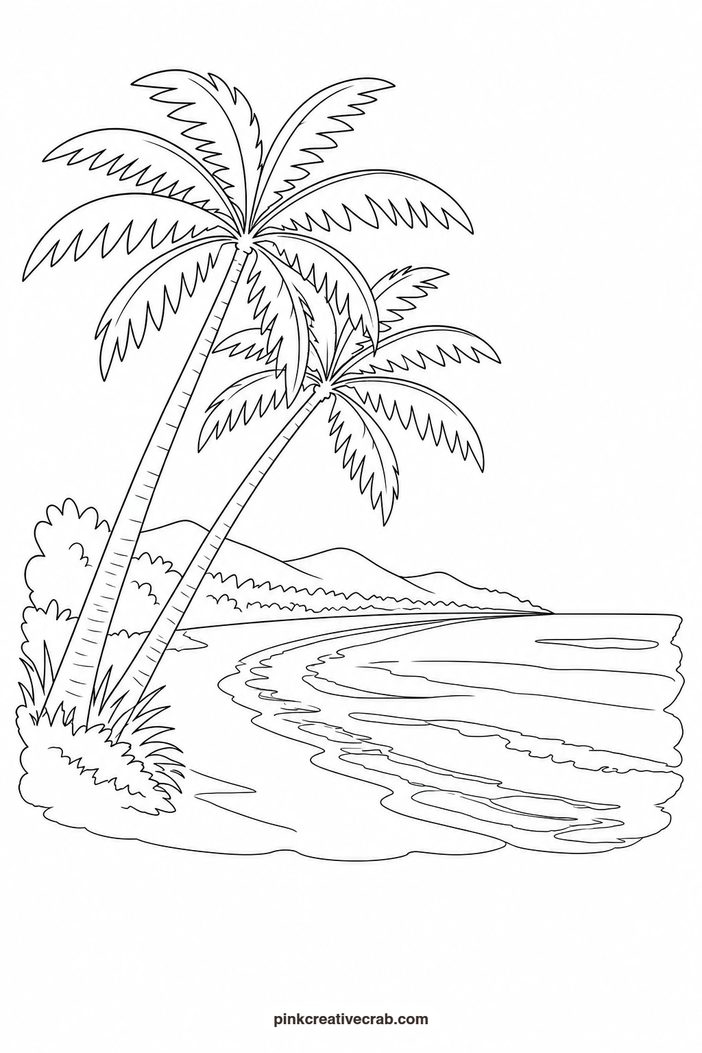 Palm Beach Outline printable page. Watercolor landscape paintings