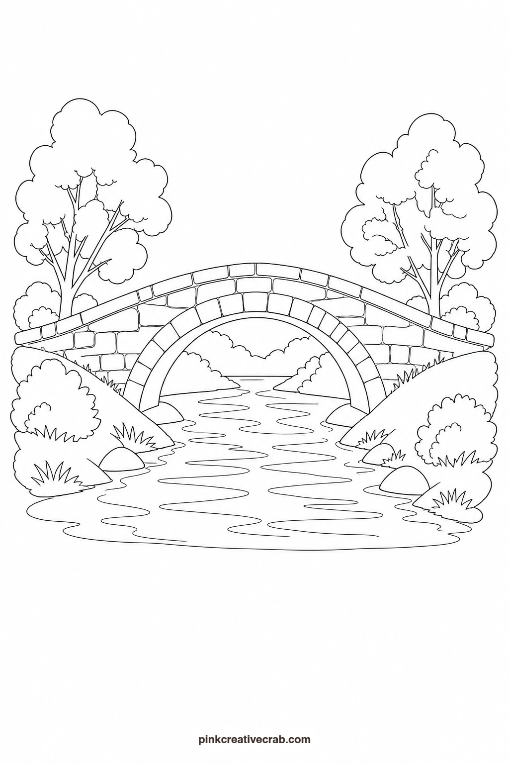 Bridge Over a River Outline printable page. Watercolor landscape paintings