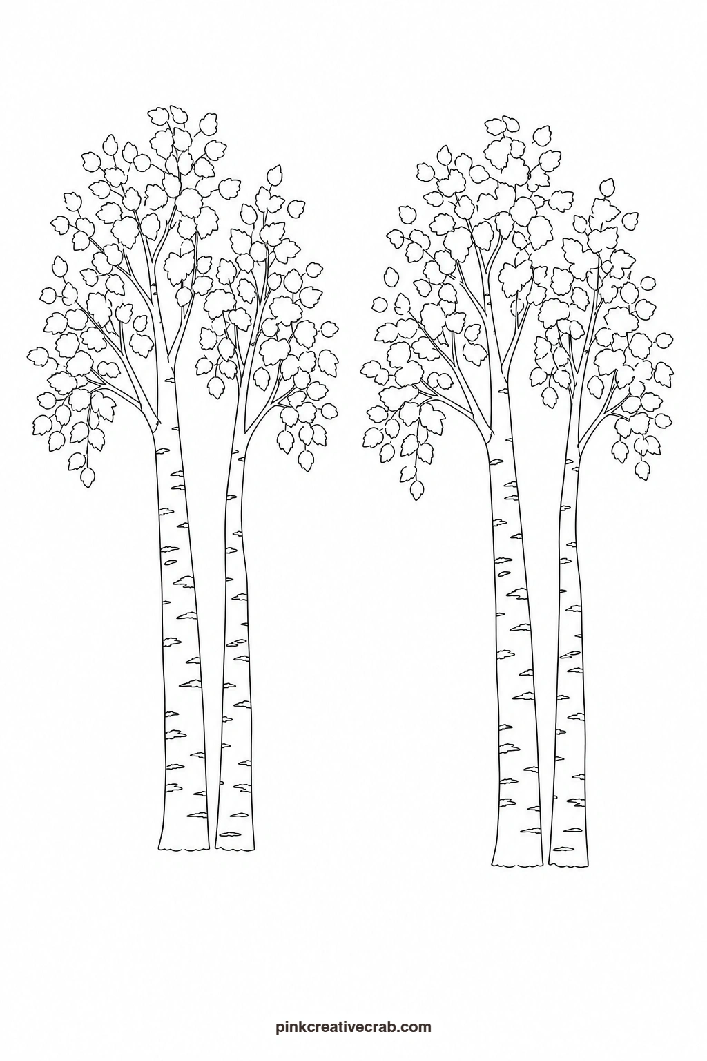 Birch Pair Outline printable page. Watercolor trees