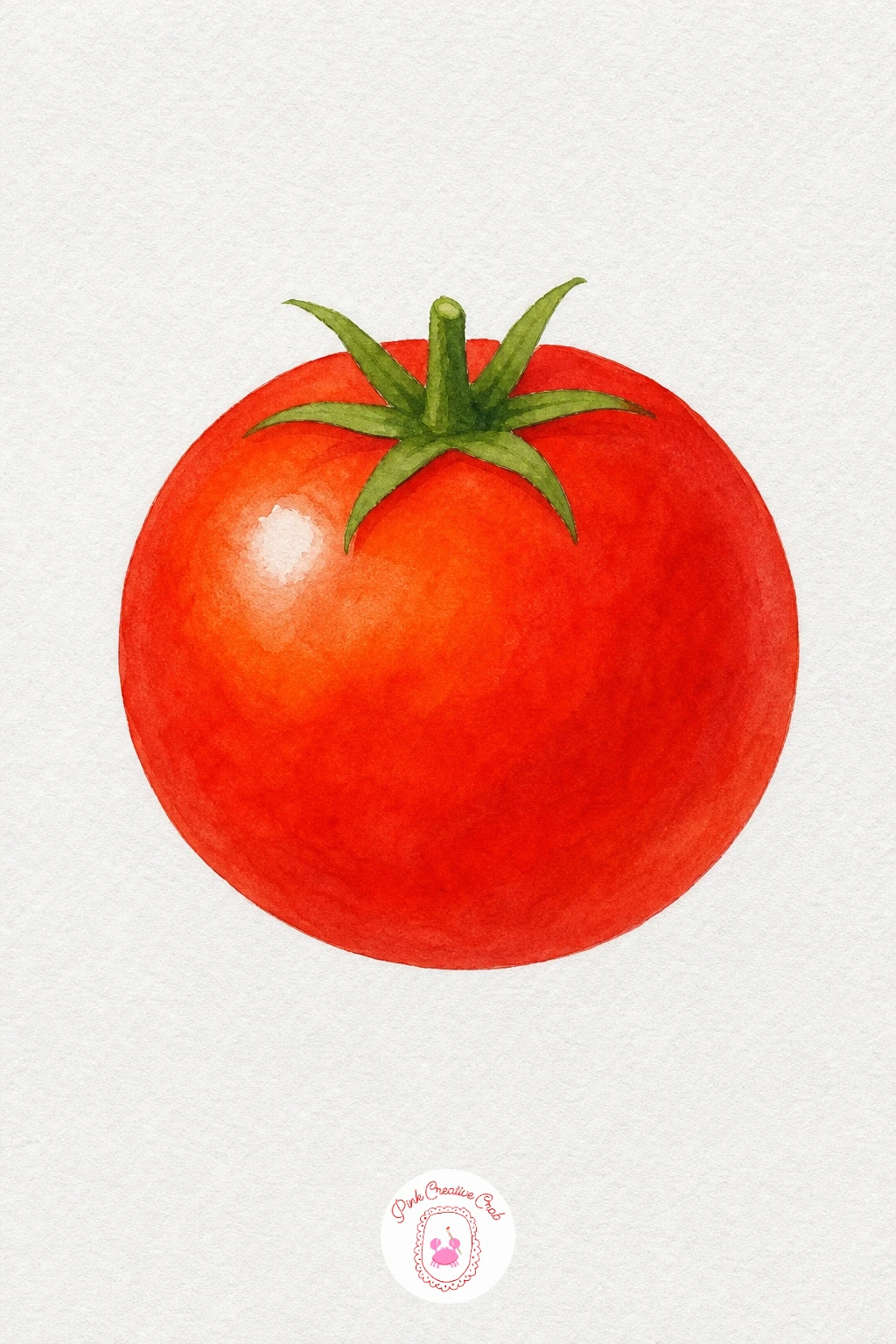 Tomato — Wet the whole tomato shape first and drop in cadmium red, letting it pool slightly darker toward the edges while you leave a small untouched patch of