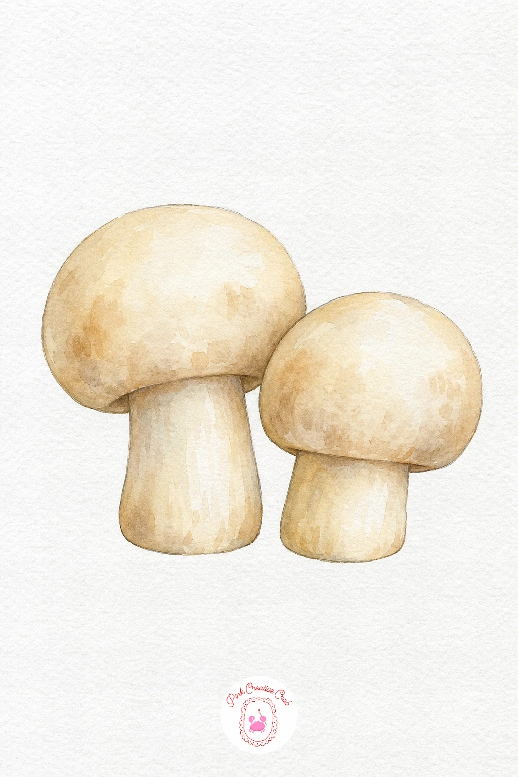 Button Mushroom Pair — Paint both caps in a thin wash of raw umber mixed with a touch of grey, keeping the color light and even since mushrooms stay pale