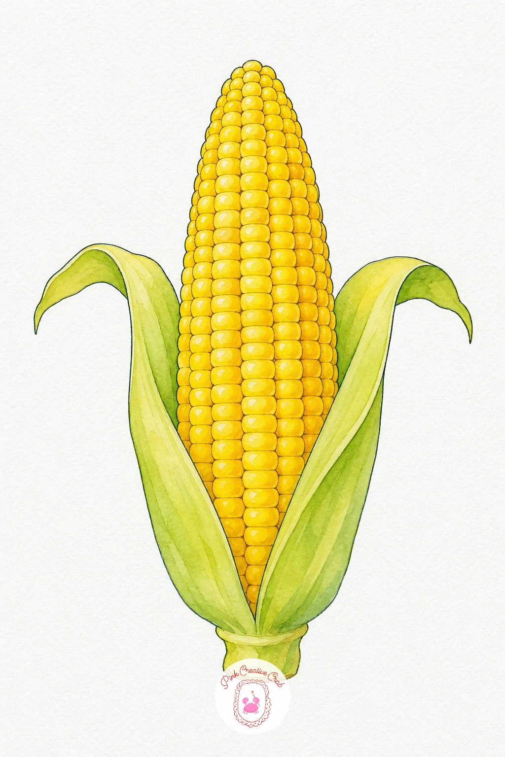 Corn Cob — Paint the kernel section first in a wash of golden yellow, then once dry use a fine brush to add short vertical lines in a deeper yellow to separate