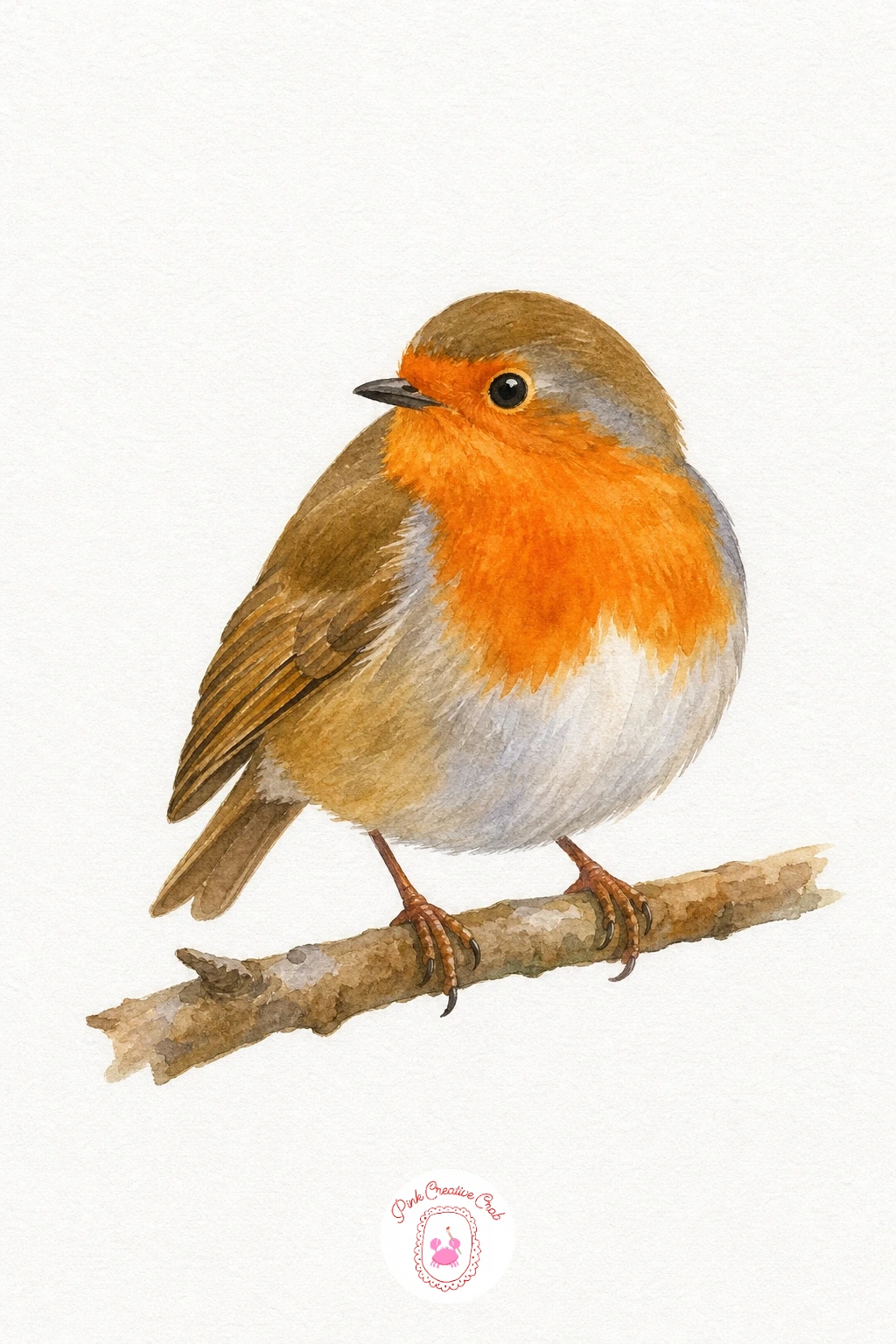 Robin on a Branch — Start with a pale yellow ochre wash over the beak, then drop warm orange onto the breast while the paper is still a little damp so it