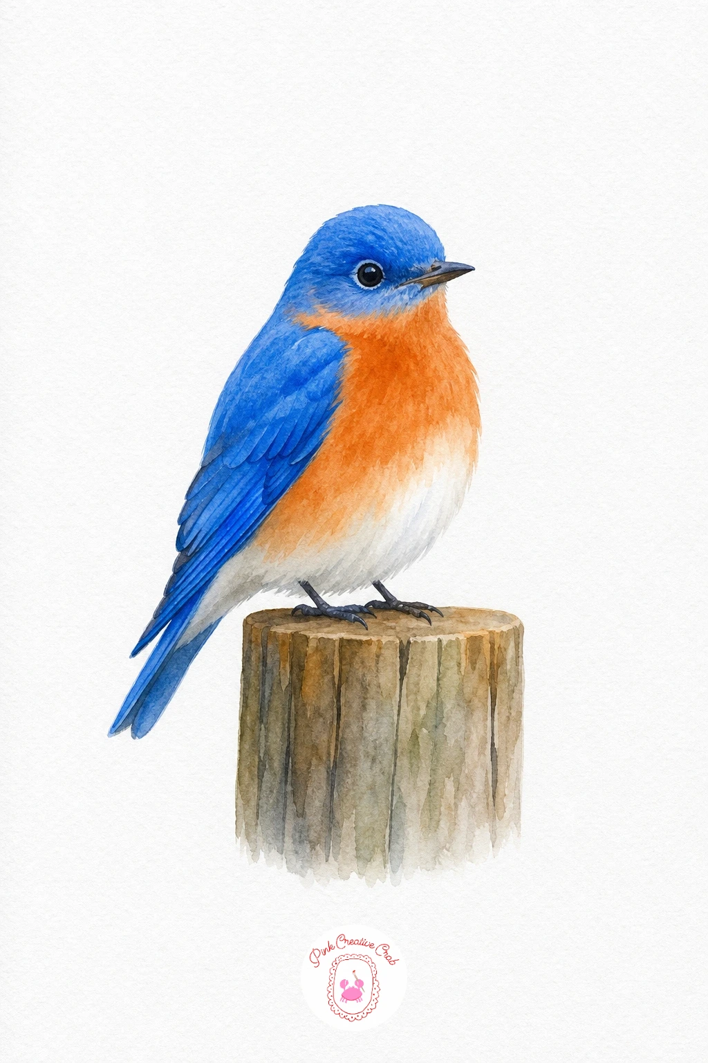 Bluebird on a Fence Post — Wash the head and back in a bright cerulean blue, letting it pool slightly darker near the wingtip for depth. Watercolor birds