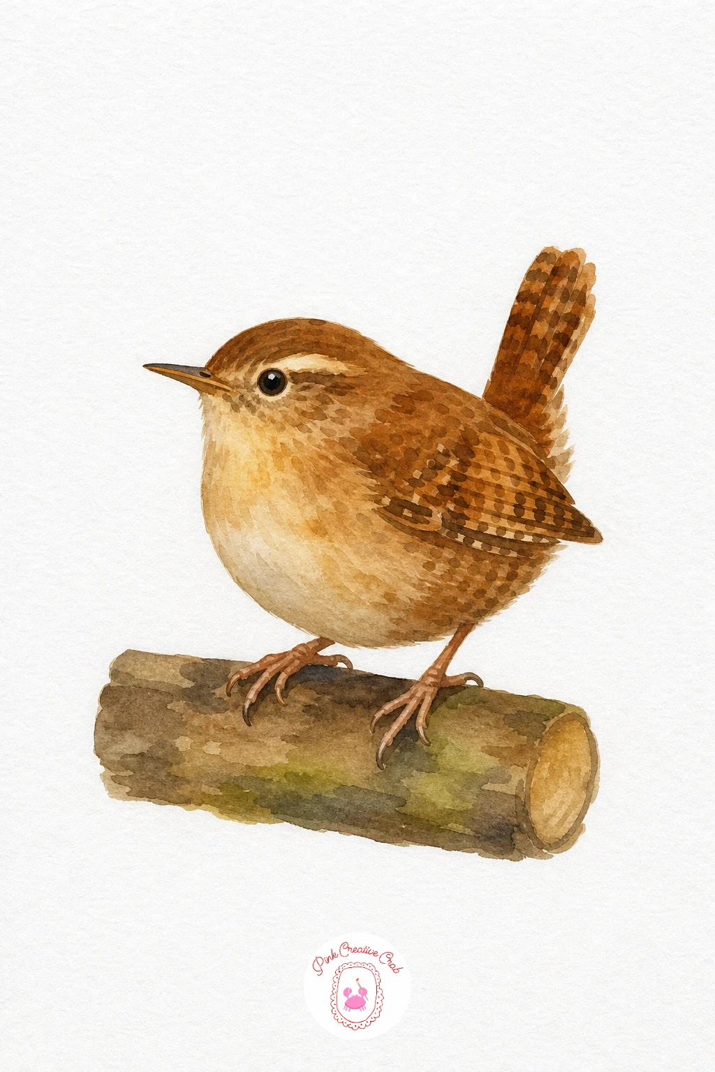 Wren on a Log — This little bird is almost entirely rounded shapes, which makes it a relaxed one to paint. Watercolor birds