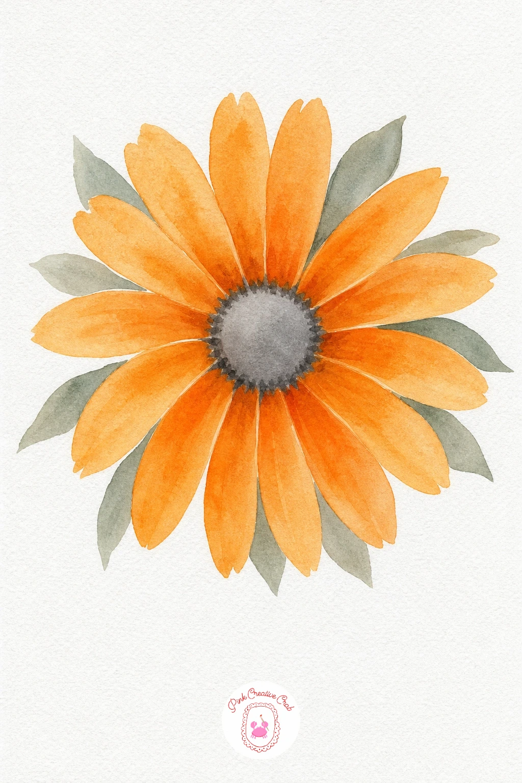 Orange and Grey Flower Head — Paint the petals one at a time in warm orange, leaving a thin white gap between each so the shapes stay separate and crisp.