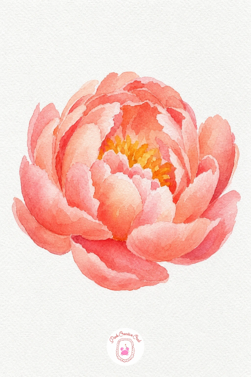 Coral Peony Half Open — Work from the outer petals inward, starting each one with a pale coral wash and dropping a stronger pink into the base while it is wet.