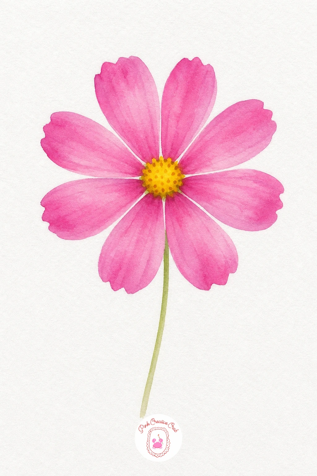 Cosmos — Paint each petal with one quick wash of magenta pink, leaving the very base of every petal paler so the colour pools naturally toward the yellow