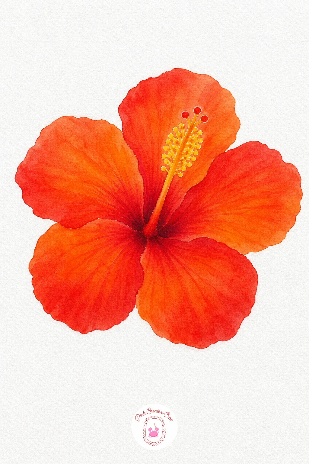 Hibiscus — Wash each petal in warm red orange, pulling a little extra water toward the outer edge so the colour fades softly rather than stopping hard. Floral