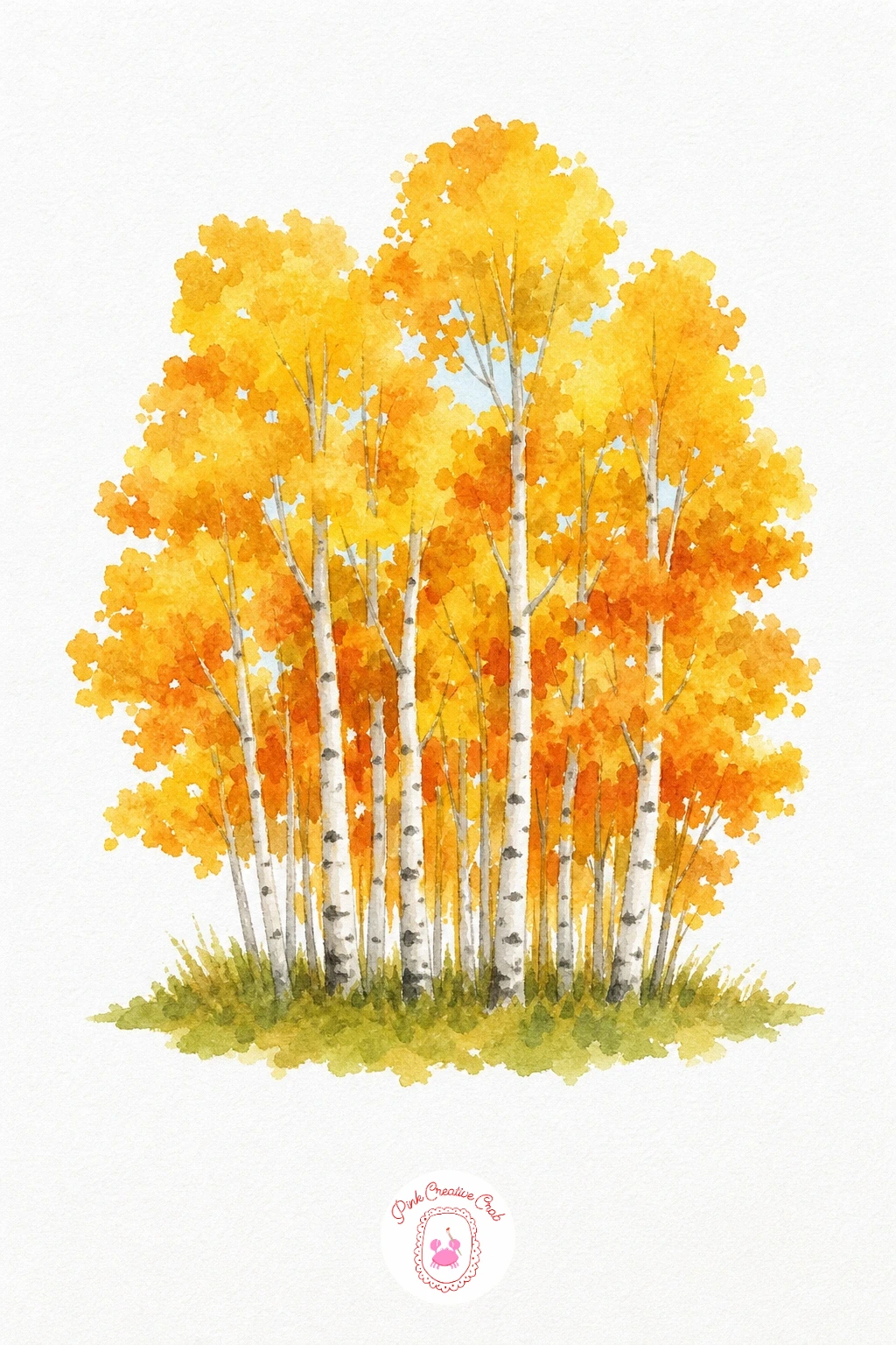 Autumn Aspen Grove — Paint the sky first with a thin wash of pale blue, then let it dry while you mix a puddle of golden yellow and burnt orange. Autumn