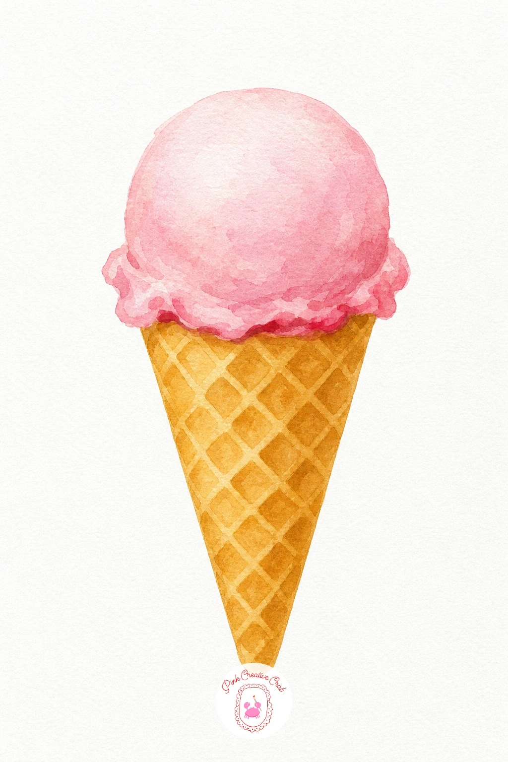 Ice Cream Cone — Paint the scoop first in a pale pink wash, then drop in a stronger rose pink while the paper is still damp so the two colours blend softly at