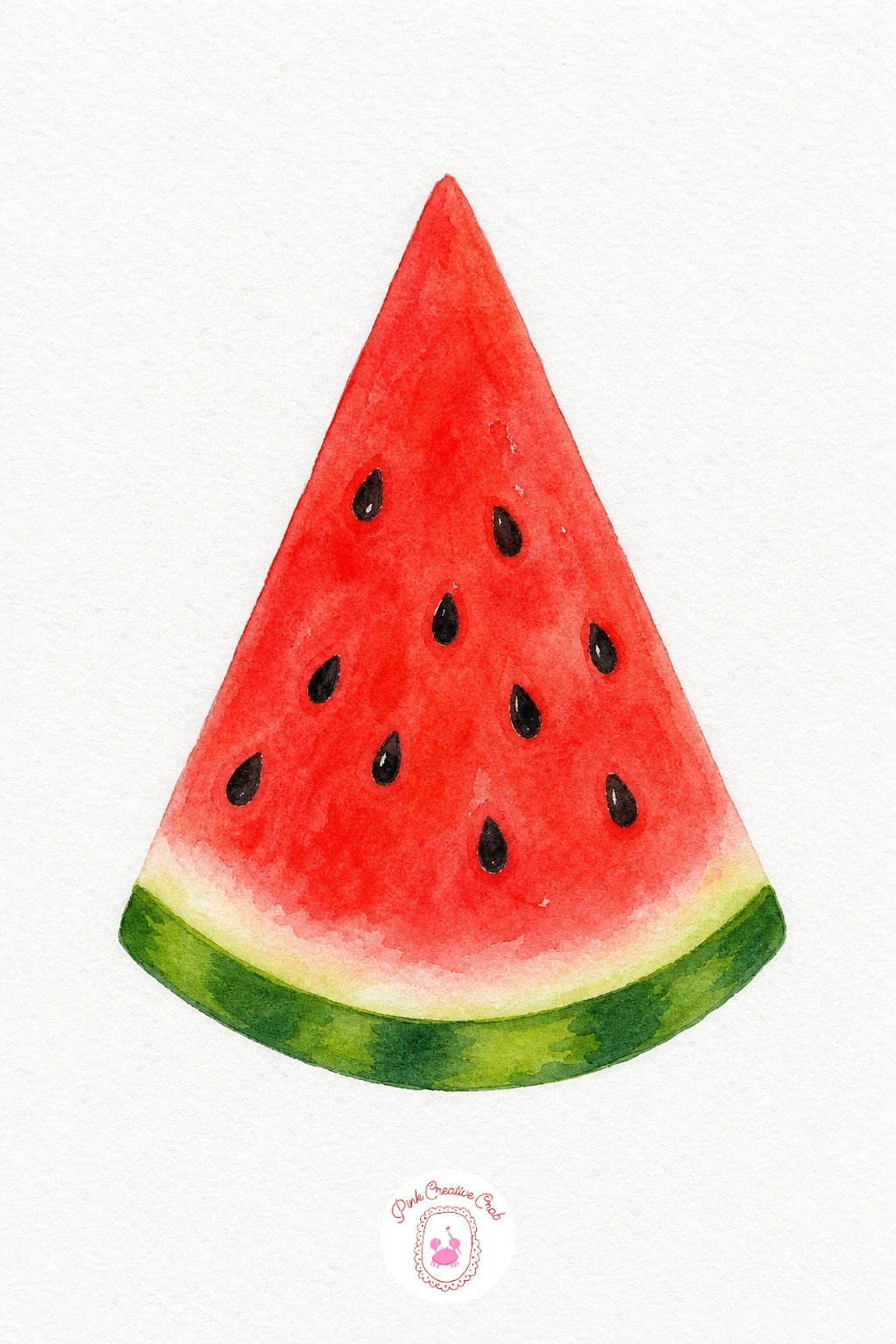 Slice of Watermelon — Start with a bright red wash across the whole flesh shape, leaving the rind area dry for now. Summer watercolor paintings