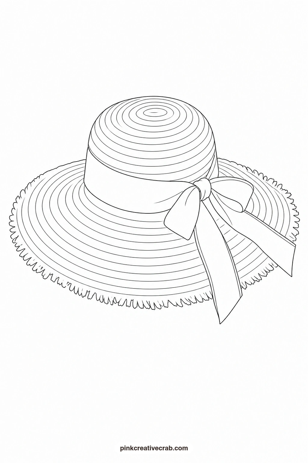 Straw Sun Hat Outline printable page. Summer watercolor paintings