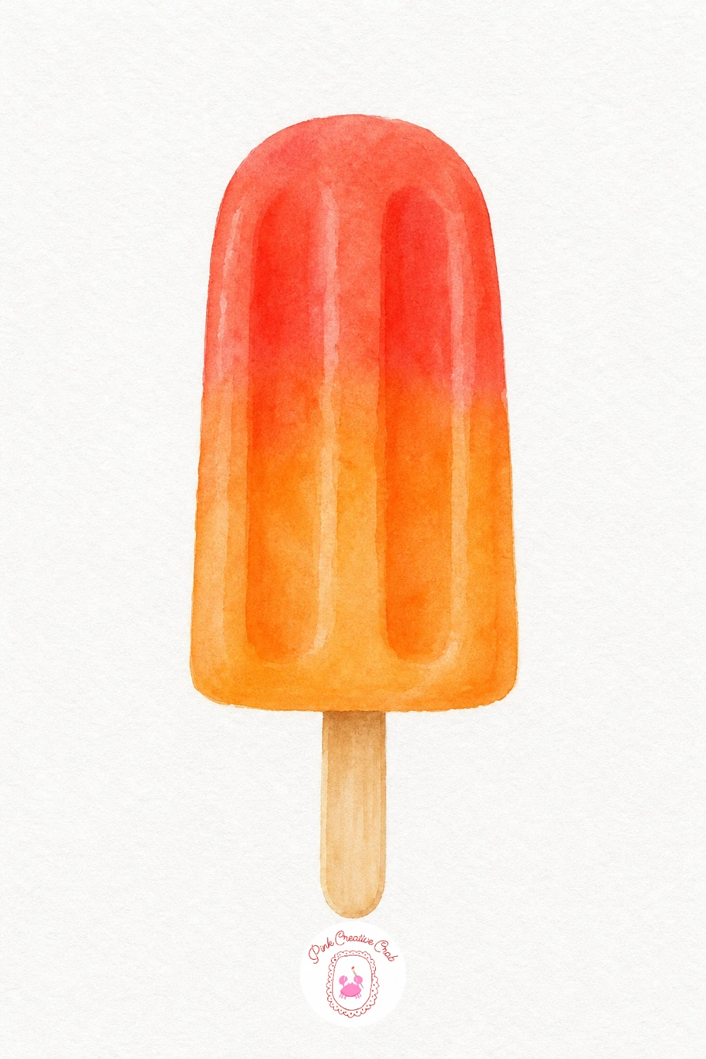 Popsicle — Wet the whole popsicle shape first, then drop coral into the top half and a paler orange into the lower half, letting the two colours bleed softly