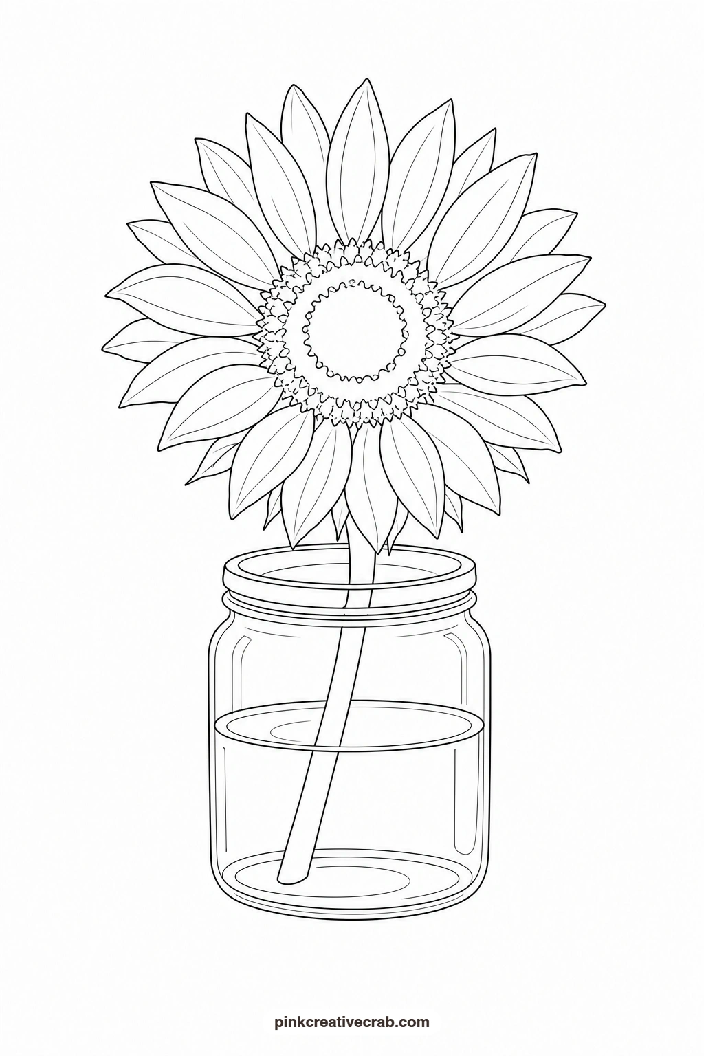 Sunflower in a Jar Outline printable page. Summer watercolor paintings