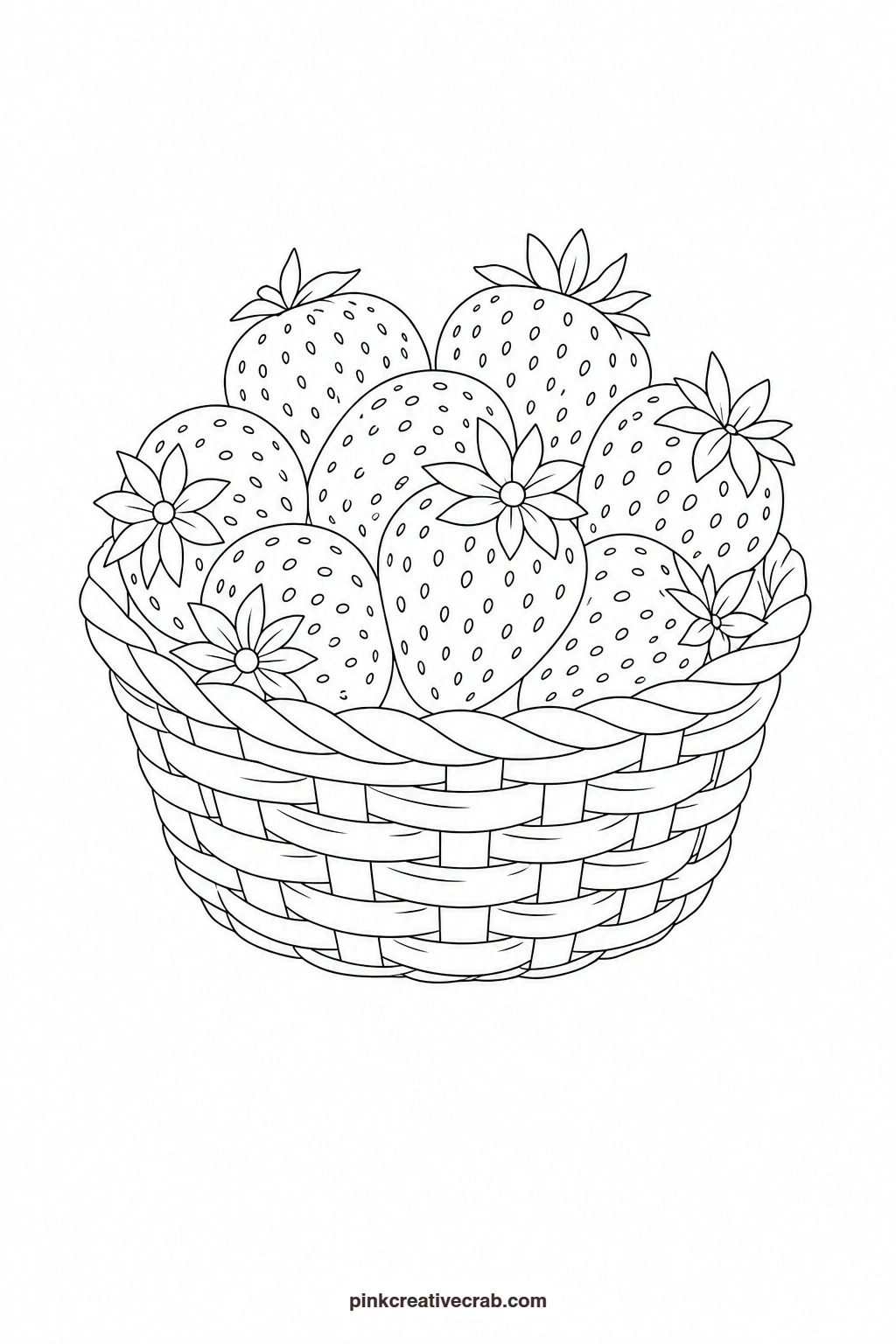 Strawberry Basket Outline printable page. Summer watercolor paintings