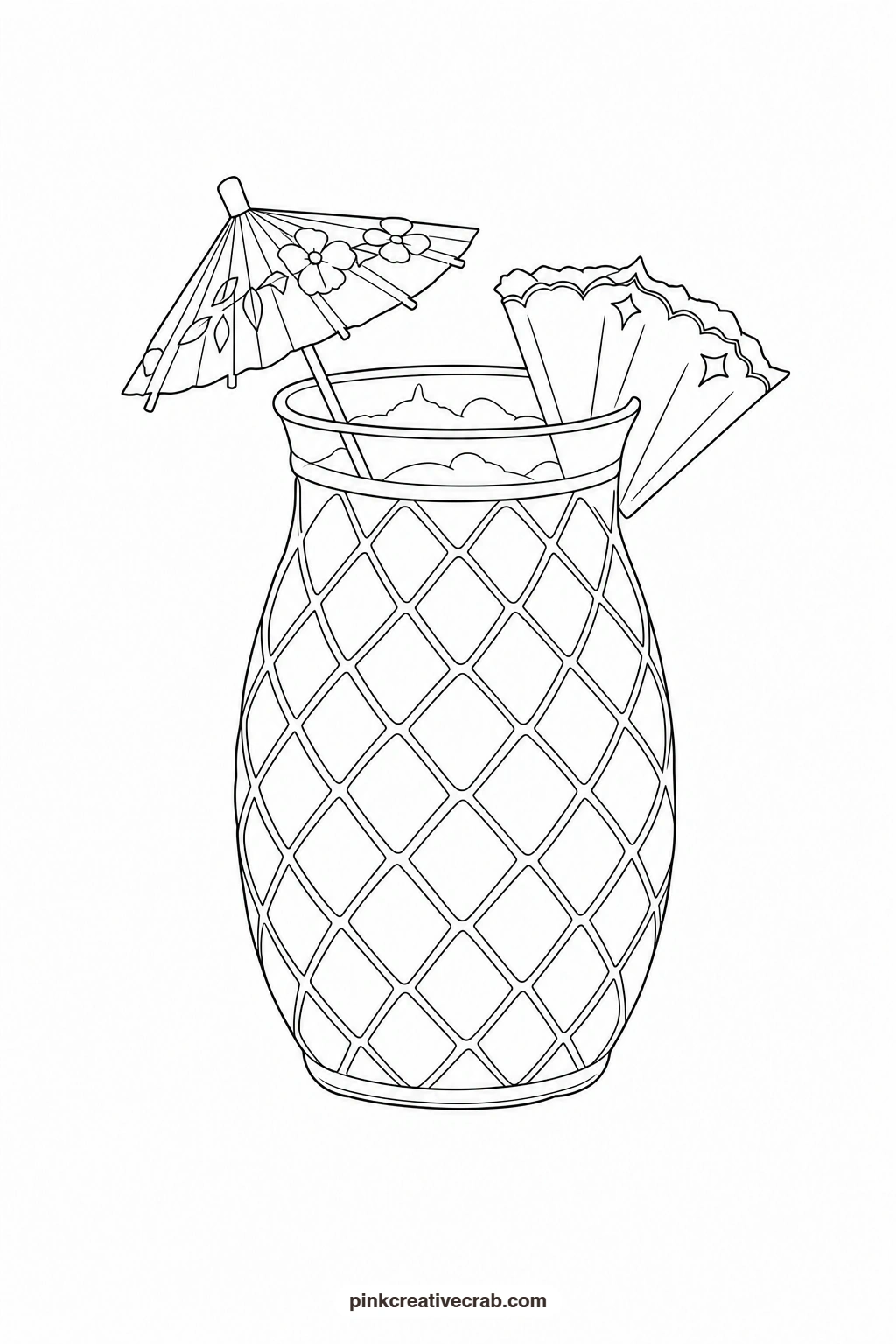 Pineapple Drink Outline printable page. Summer watercolor paintings
