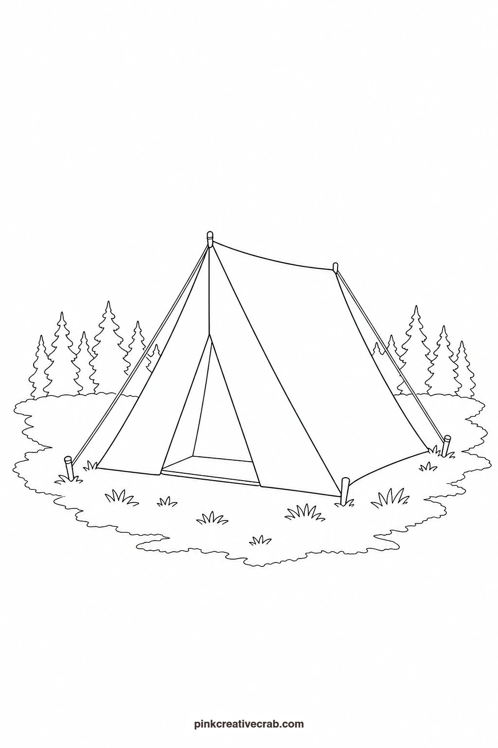 Camping Tent Outline printable page. Summer watercolor paintings