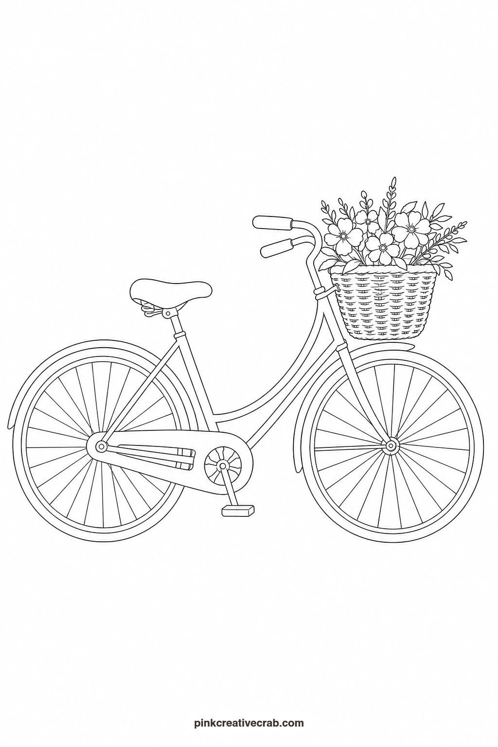 Bicycle With a Basket Outline printable page. Summer watercolor paintings