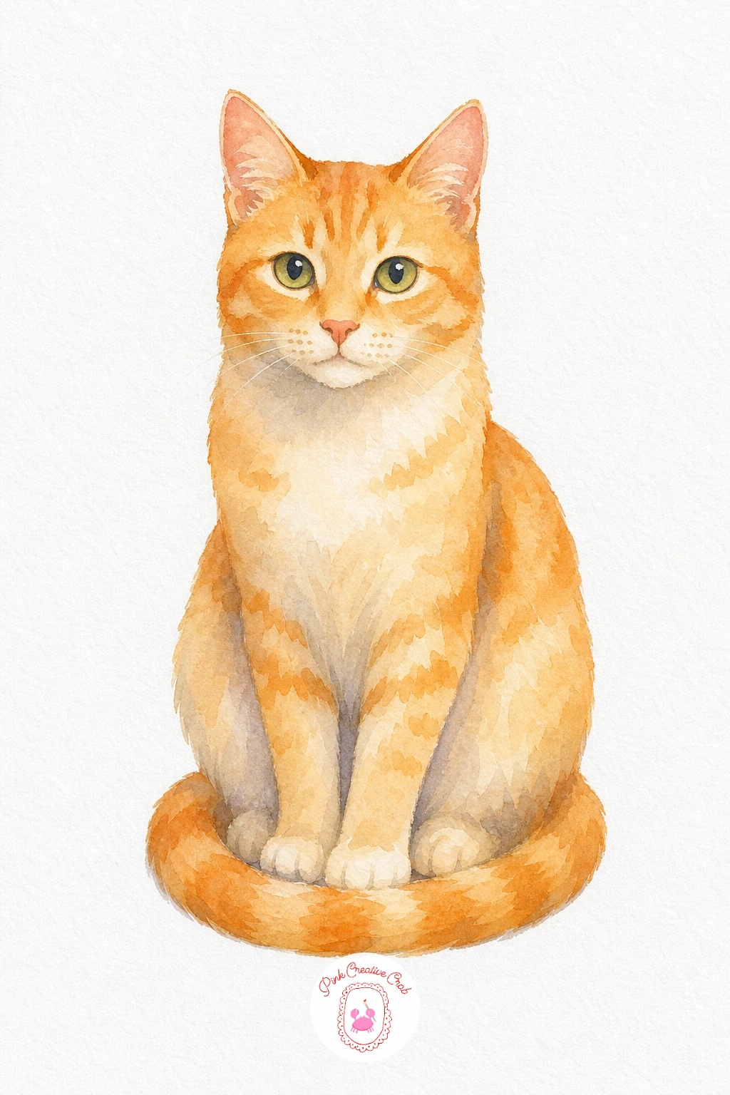 Sitting Cat — Start with a pale cream wash over the whole body and let it dry. Watercolor animals