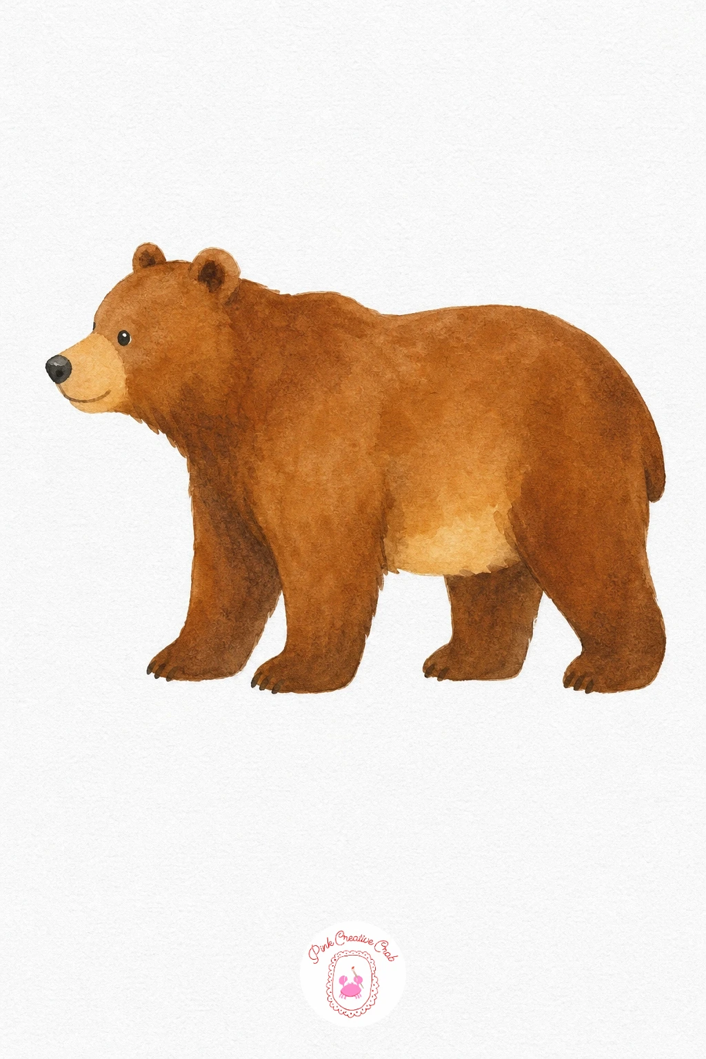 Bear — Cover the whole bear in a mid brown wash first, then while it is still damp, drop a darker brown along the back and legs so the colour pools naturally