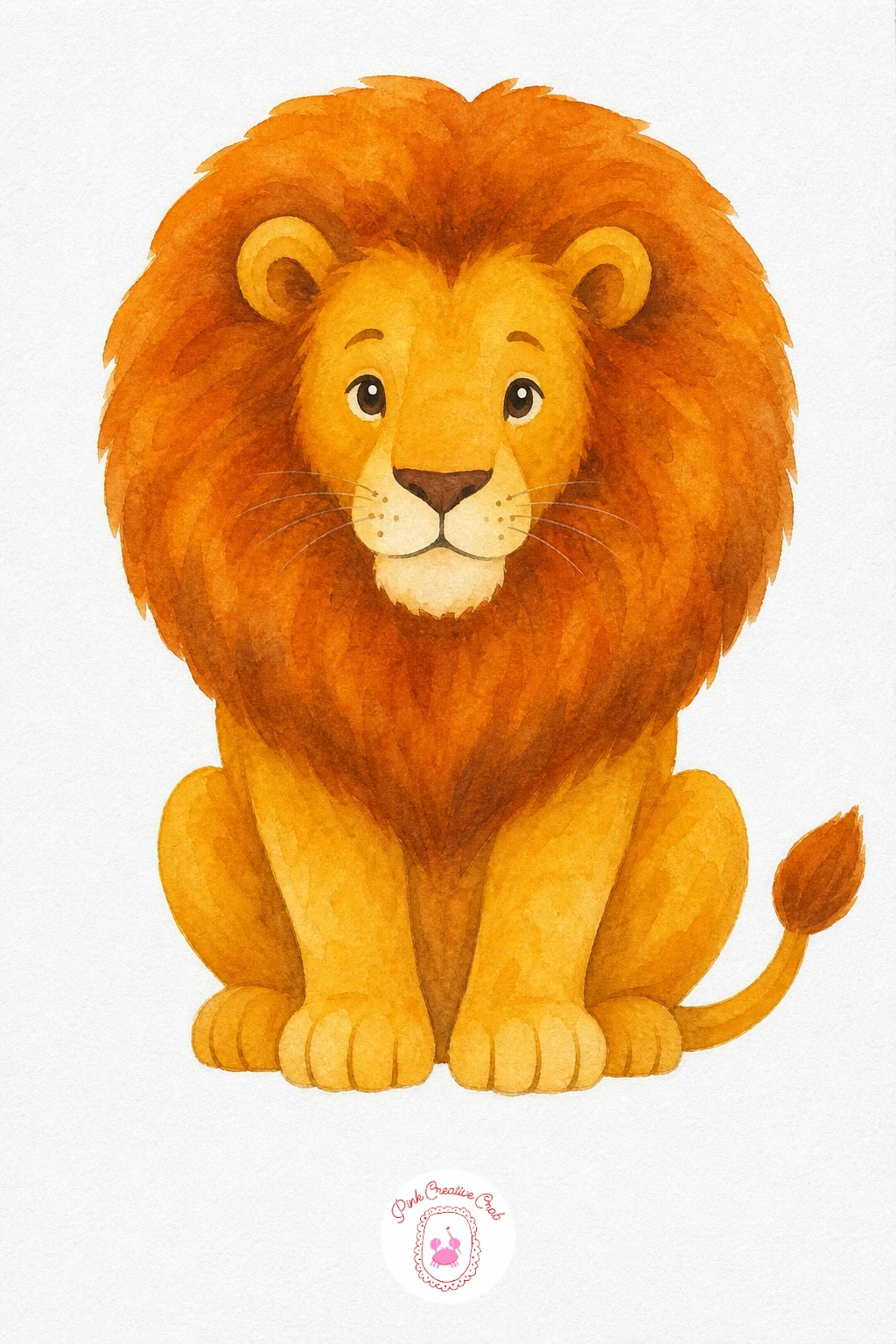 Lion — Paint the face first in a pale gold wash and let it dry completely before starting the mane, so the two areas stay crisp against each other. Watercolor