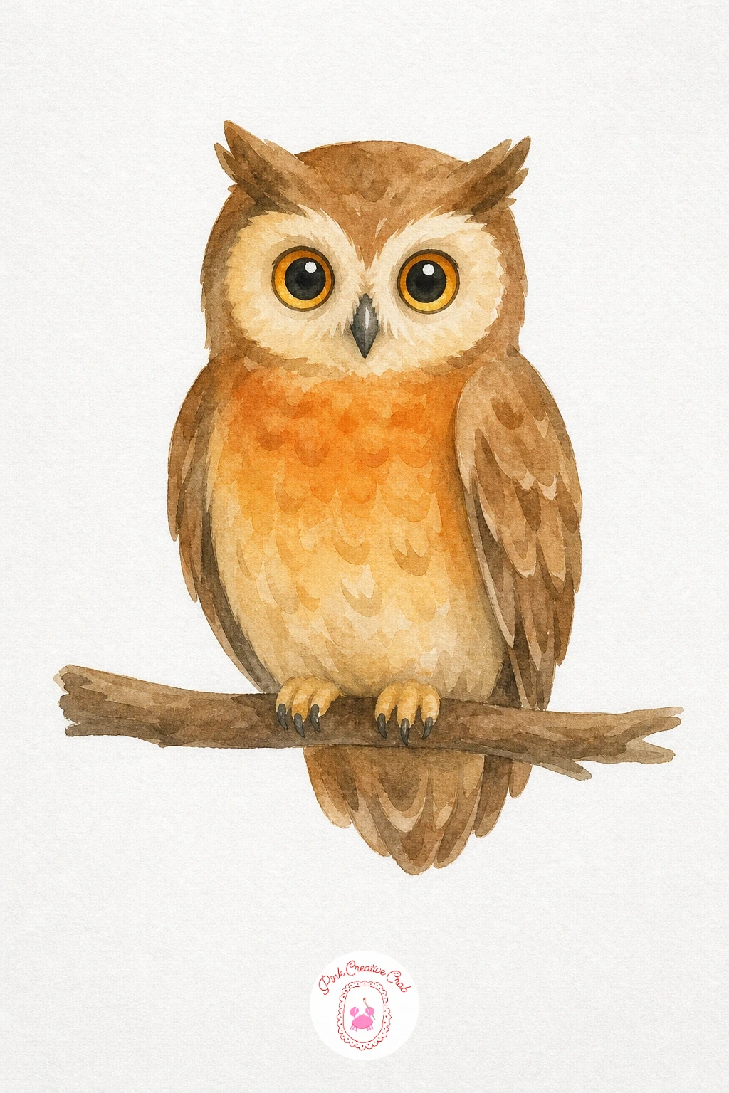 Owl — Wash the chest in a warm orange and the wings and head in soft brown, letting the two colours meet and blend slightly at the edges while still wet.