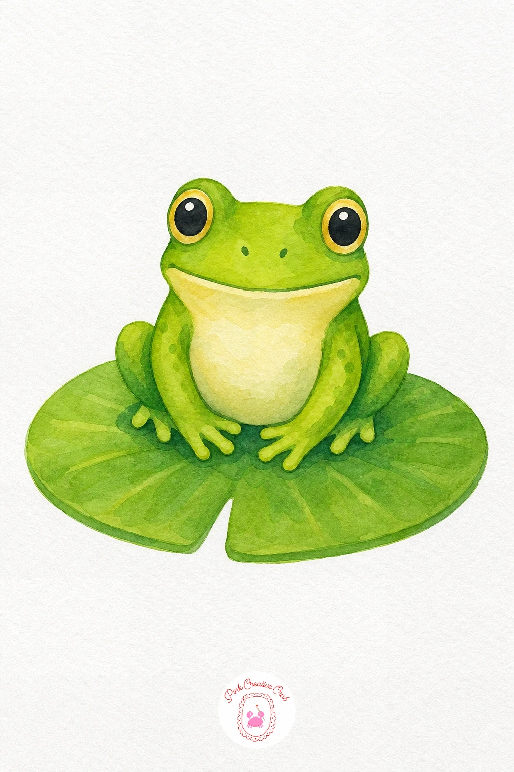 Frog — Wash the frog's back and legs in bright green, then leave the belly area dry and fill it later with pale cream so the two tones stay clean and separate.