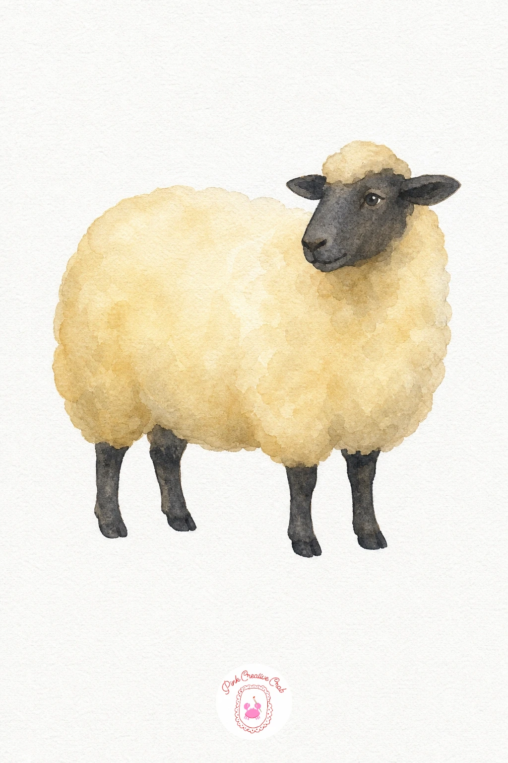 Sheep — Leave the body mostly white or wash it very lightly in warm cream, then use a dry brush loaded with pale grey to dab texture lightly around the edges