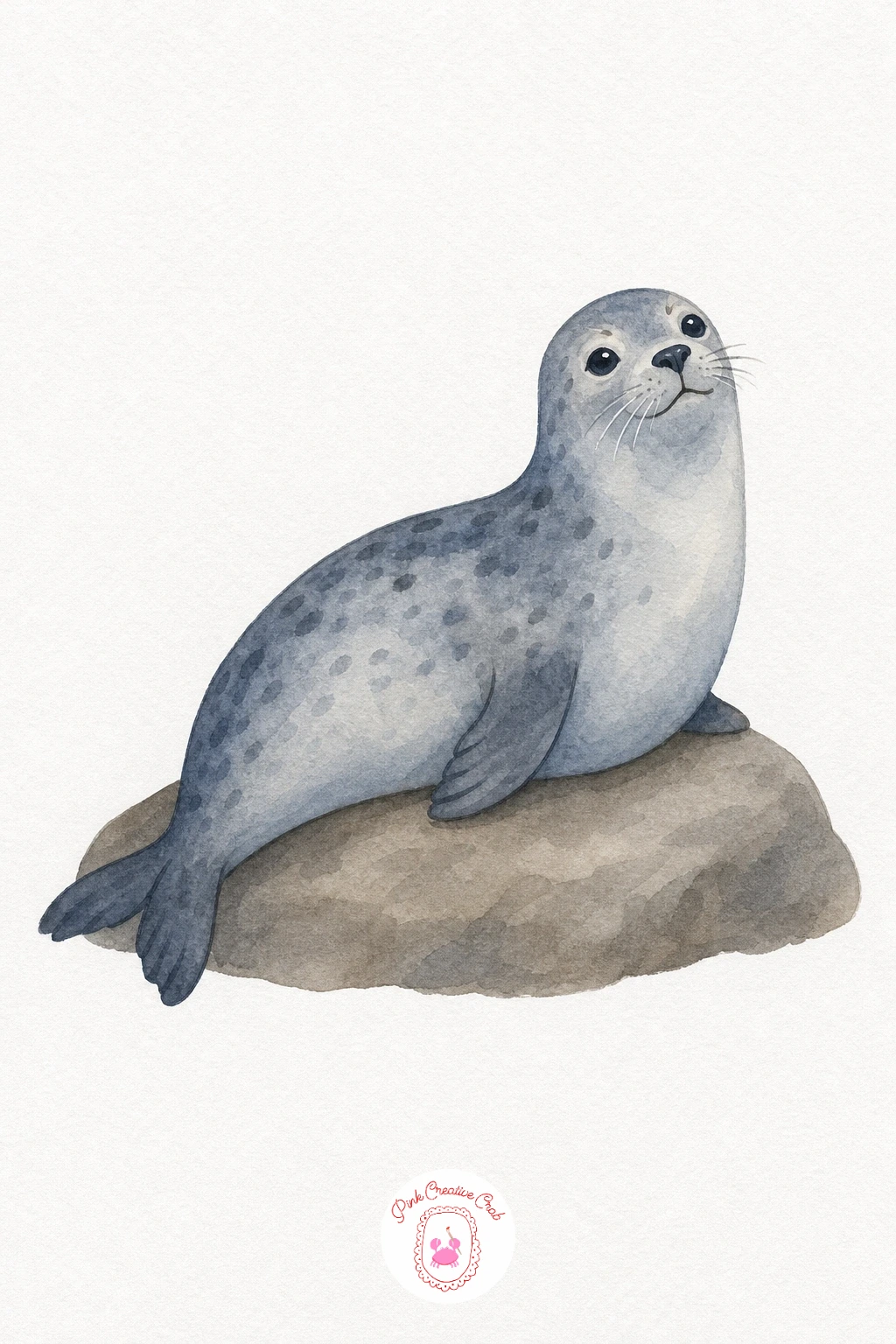 Seal — Wash the seal's body in a soft grey-blue, keeping the belly paler by adding extra water as you brush toward the underside. Watercolor animals