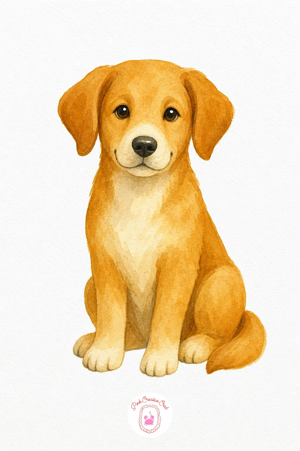 Dog — Wash the body in warm golden brown and let the ears pick up a slightly deeper tone while still damp, so they sit forward visually. Watercolor animals
