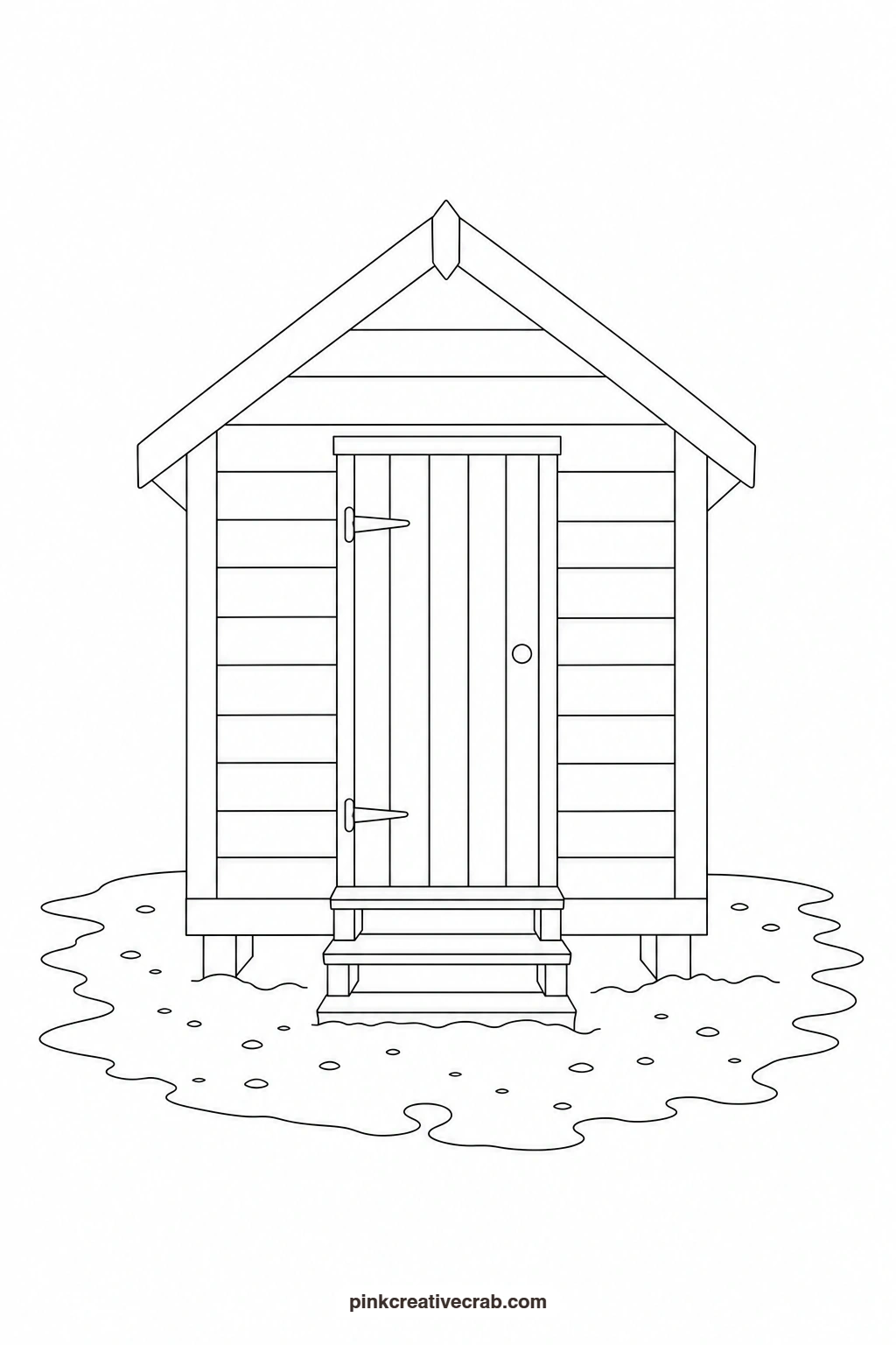 Striped Beach Hut Outline printable page. Beach watercolor paintings