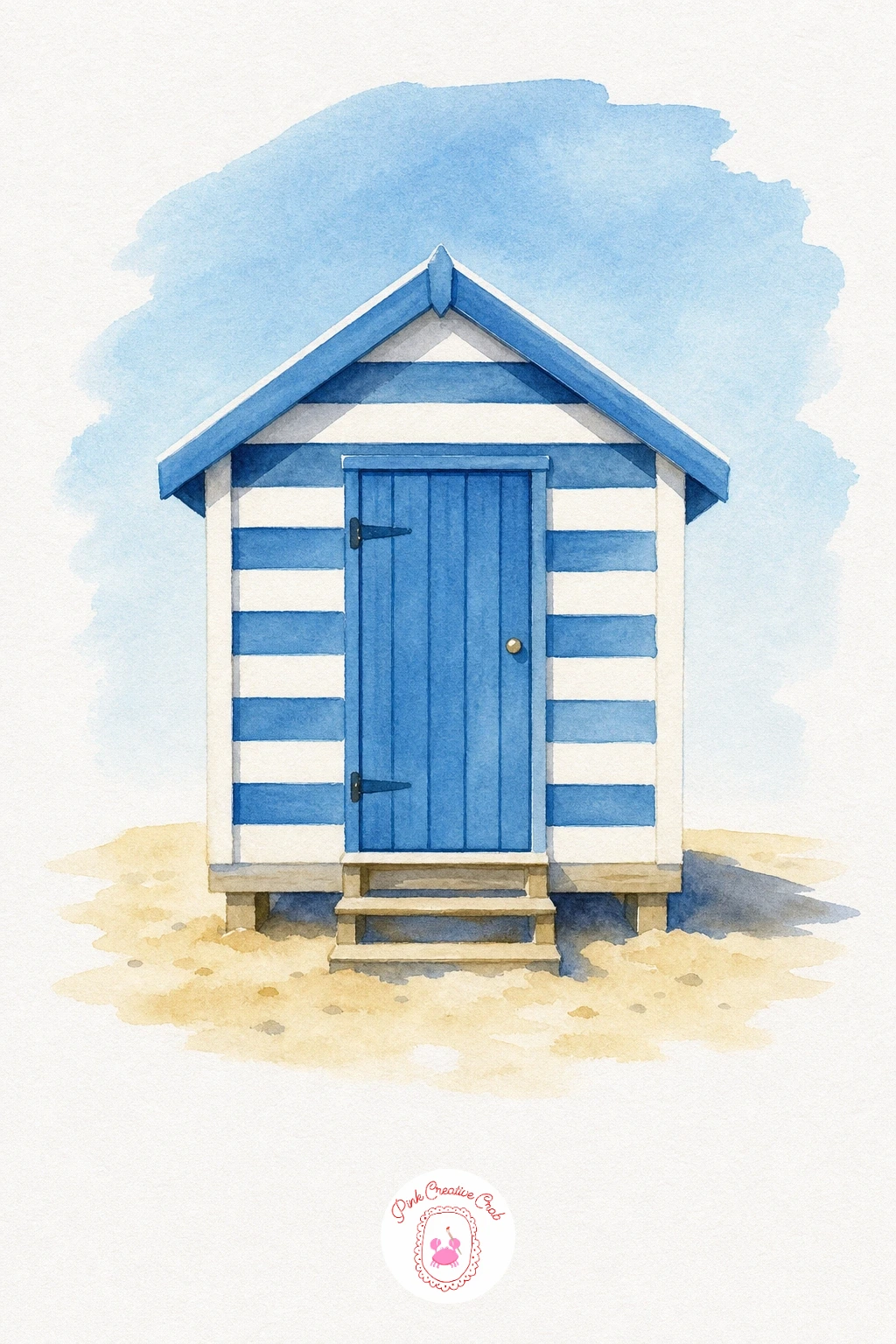 Striped Beach Hut — Paint the roof first in one solid color while the paper is dry, then let the walls dry fully before adding the stripes so the colors stay