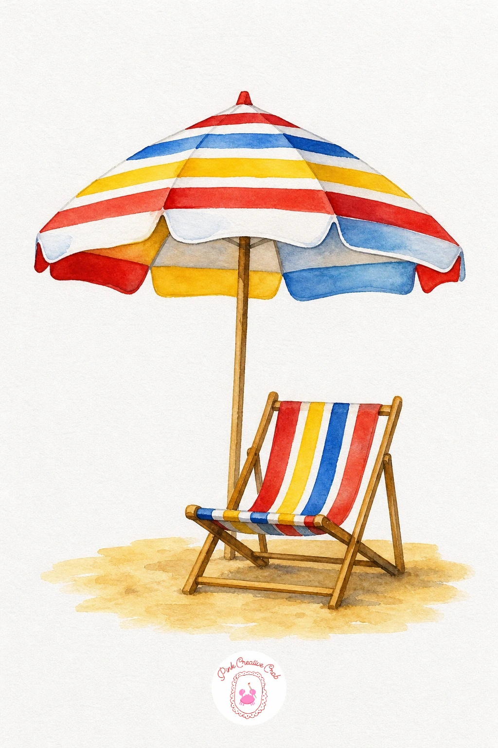 Beach Umbrella and Chair — Lay the umbrella's alternating stripes one at a time, letting each dry before painting the strip beside it so the colors stay
