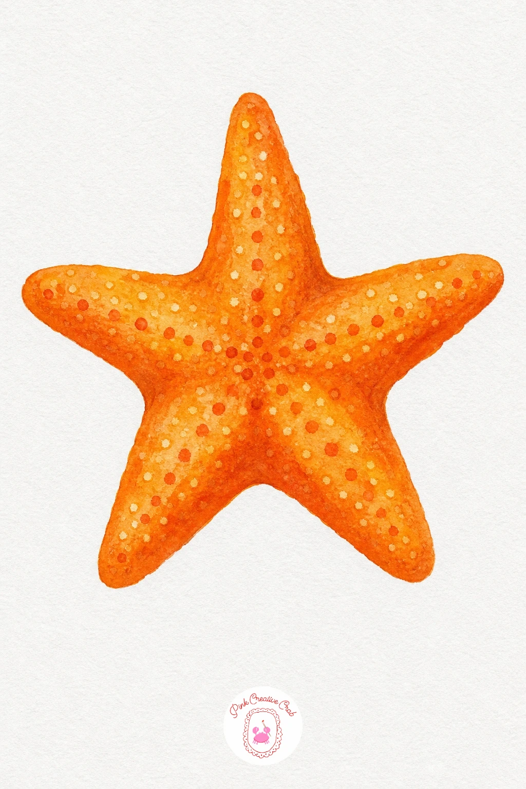 Starfish — Mix a warm orange wash and cover the whole starfish evenly while the paper is damp, then drop a touch of darker red-orange into the center so it