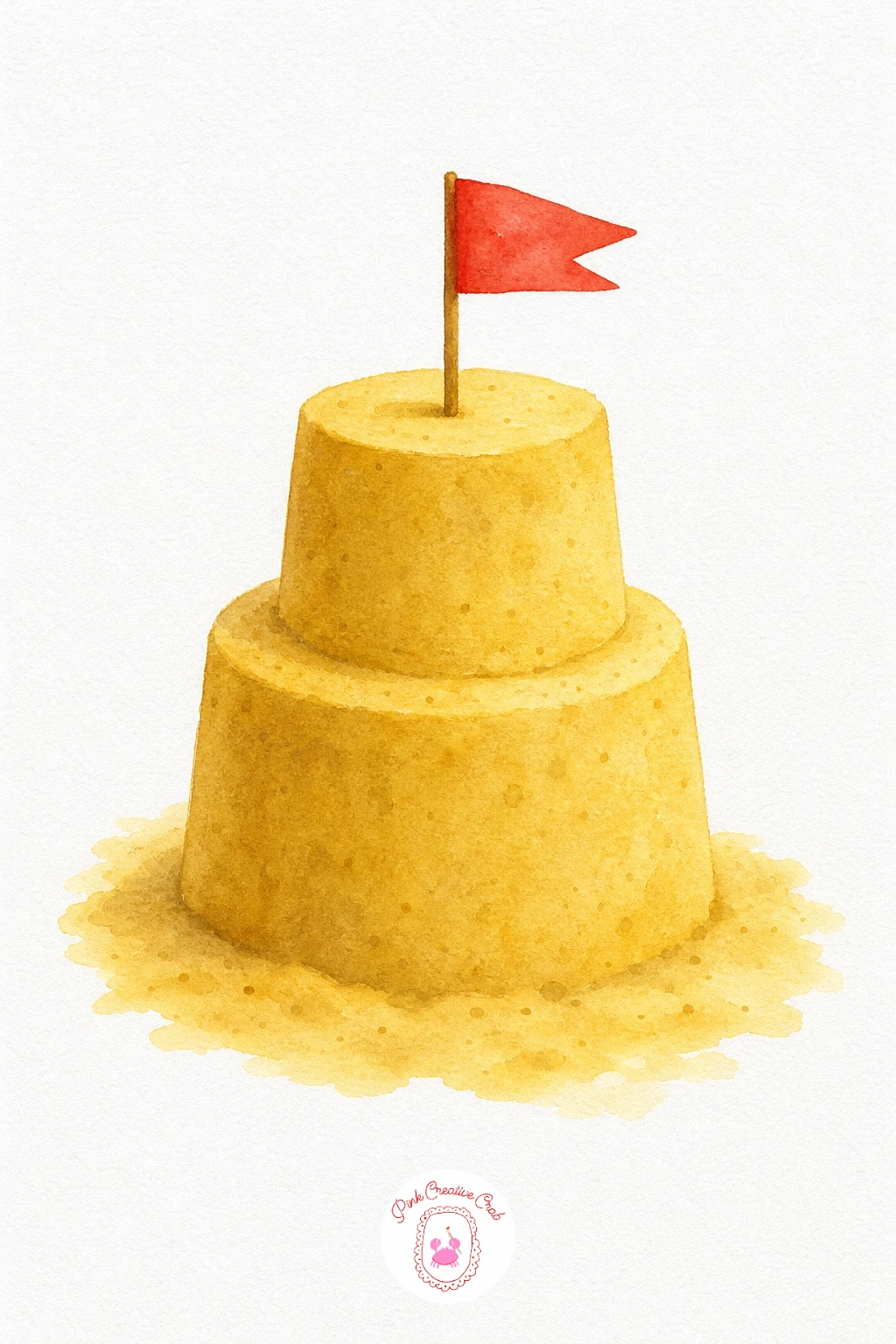 Sandcastle With Flag — Paint the whole castle in one even sand-colored wash first and let it dry fully. Beach watercolor paintings