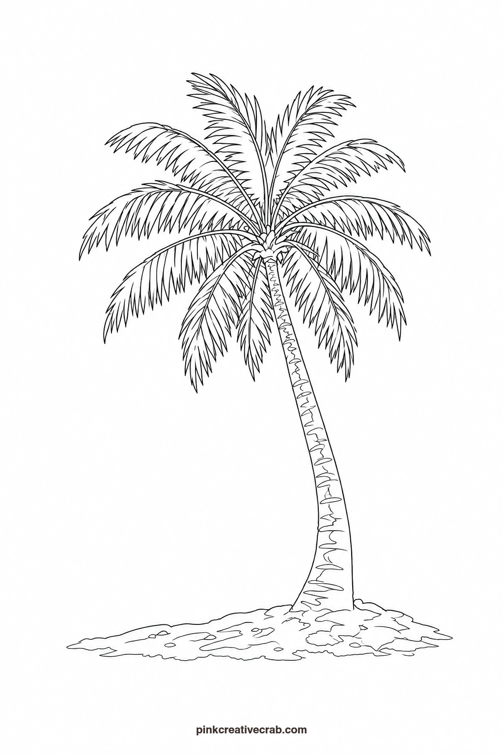 Palm Tree on Sand Outline printable page. Beach watercolor paintings
