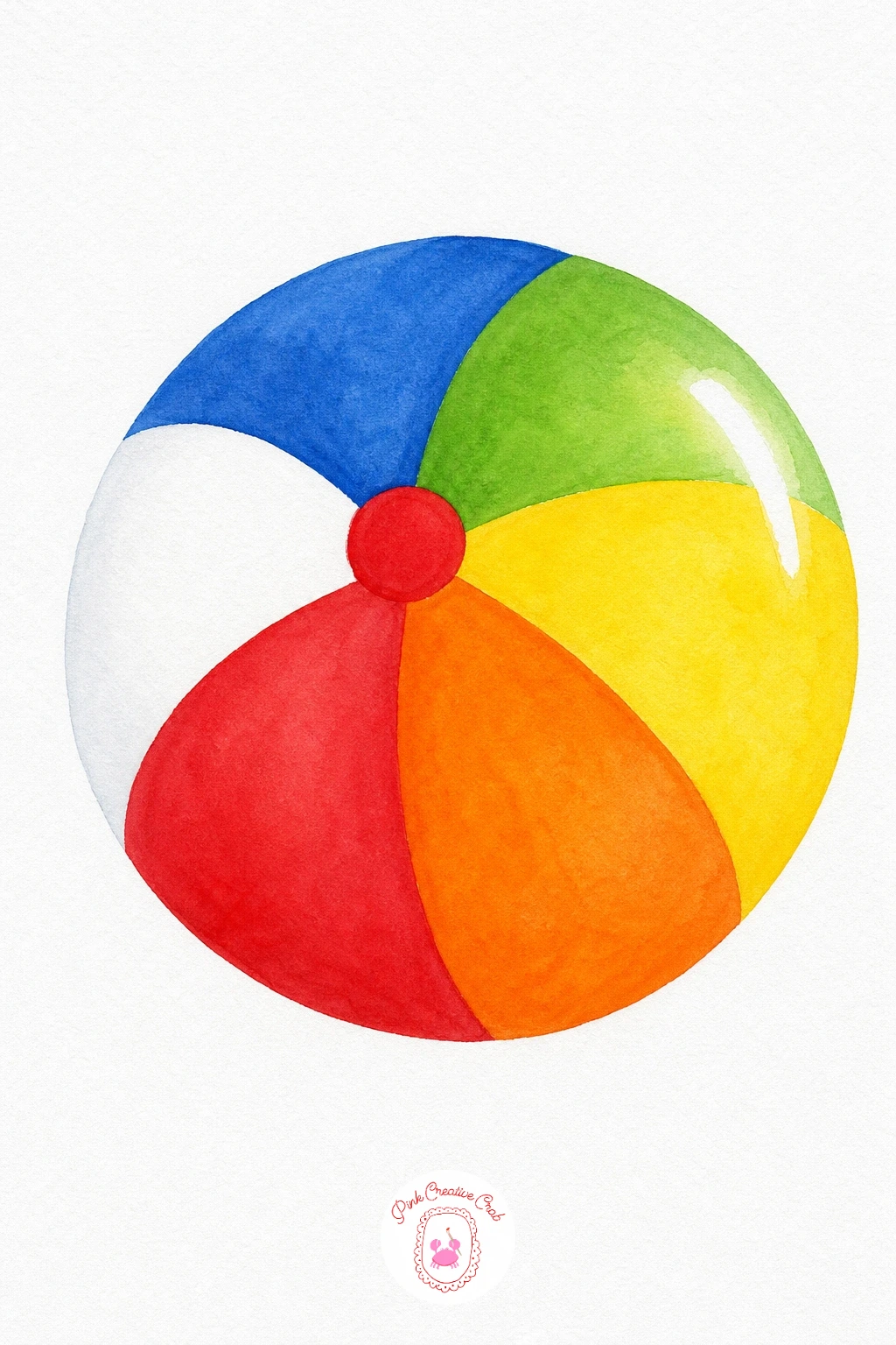 Beach Ball — Paint one wedge at a time, leaving at least one panel plain white paper so the ball keeps some brightness. Beach watercolor paintings