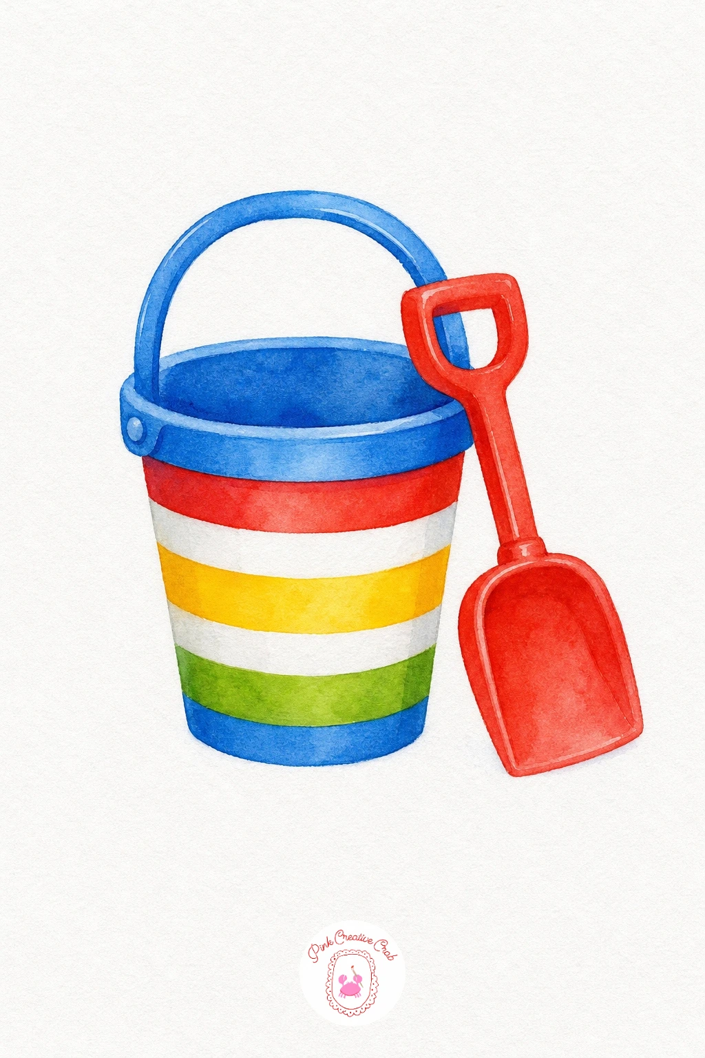 Beach Bucket and Spade — Paint the bucket's stripes one at a time in alternating bright colors, letting each dry before the next so the lines stay clean. Beach