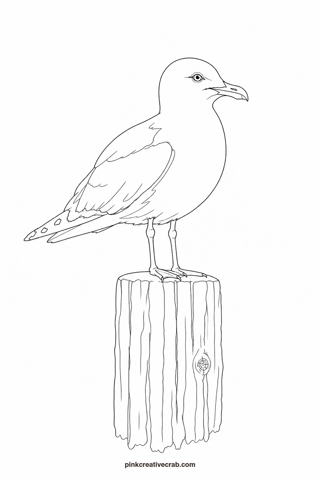 Seagull on a Post Outline printable page. Beach watercolor paintings