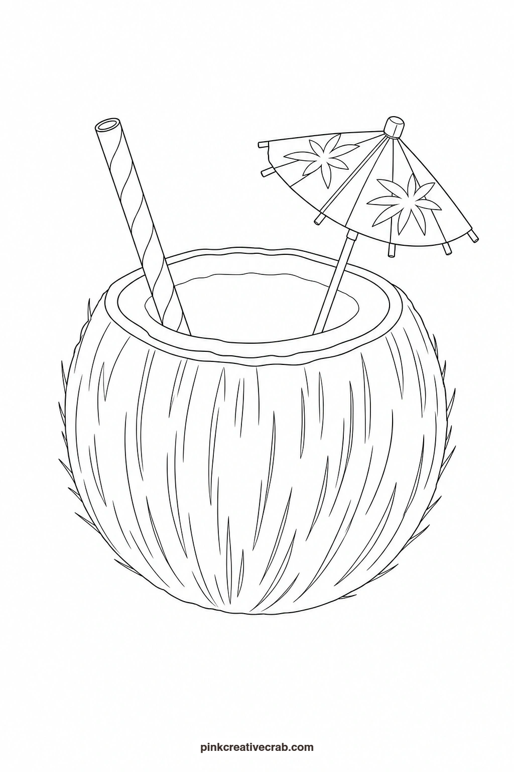Coconut Drink Outline printable page. Beach watercolor paintings