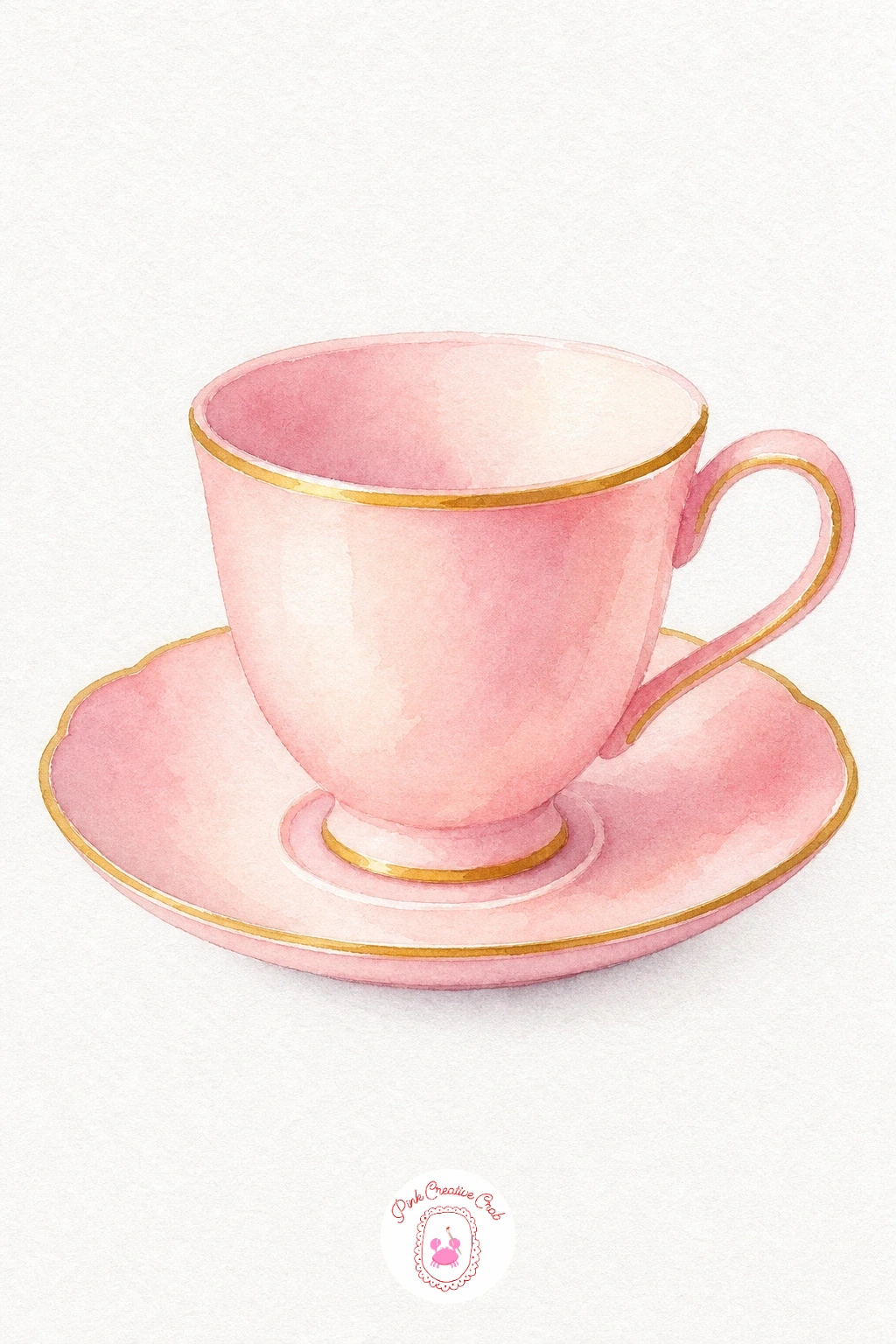 Teacup and Saucer — Paint the cup and saucer with one pale pink wash first, leaving the paper white where the rim catches light. Watercolor still life