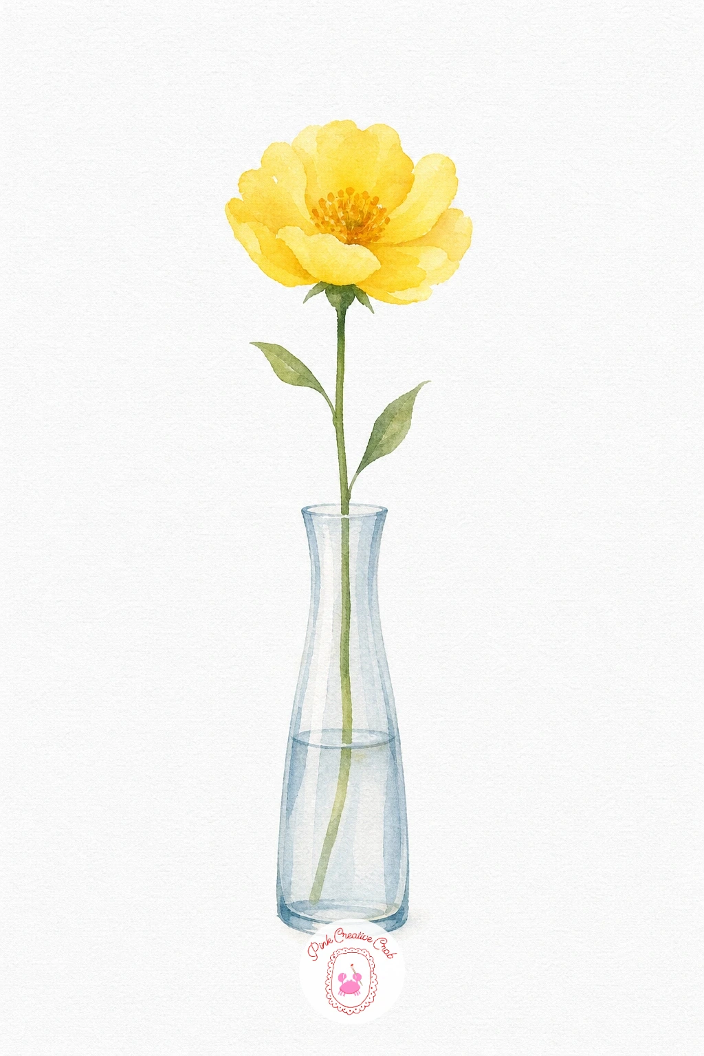 Vase With One Flower — Keep the vase almost see through with a thin wash of pale grey blue, leaving a vertical strip of white paper down one side to suggest
