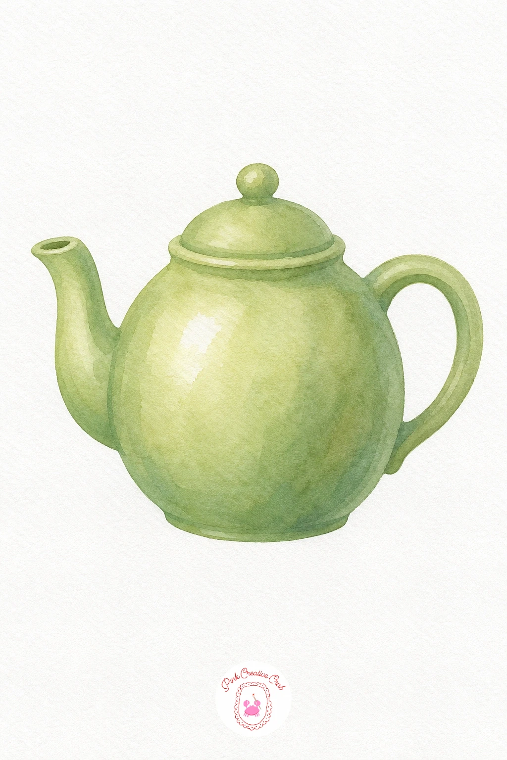 Teapot — Wash the whole teapot body in sage green first, working wet into wet so the colour pools a little darker near the base and spout. Watercolor still life