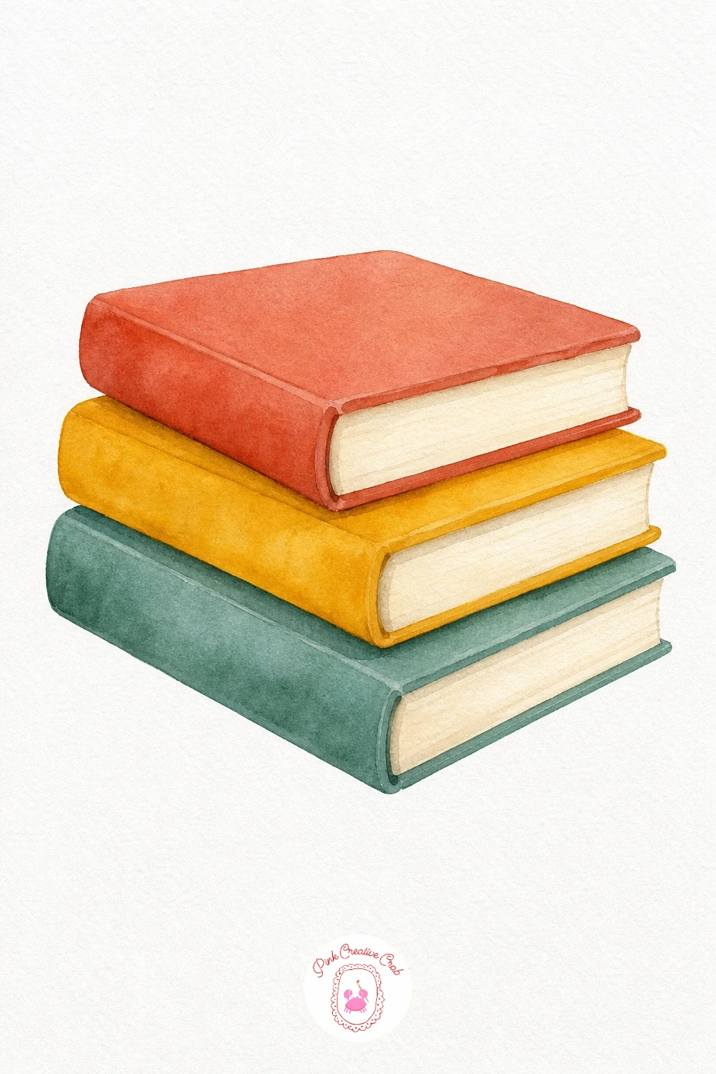 Stack of Books — Paint each book as one flat colour block, working from the bottom book up so you are not smudging a wet cover while reaching for the next